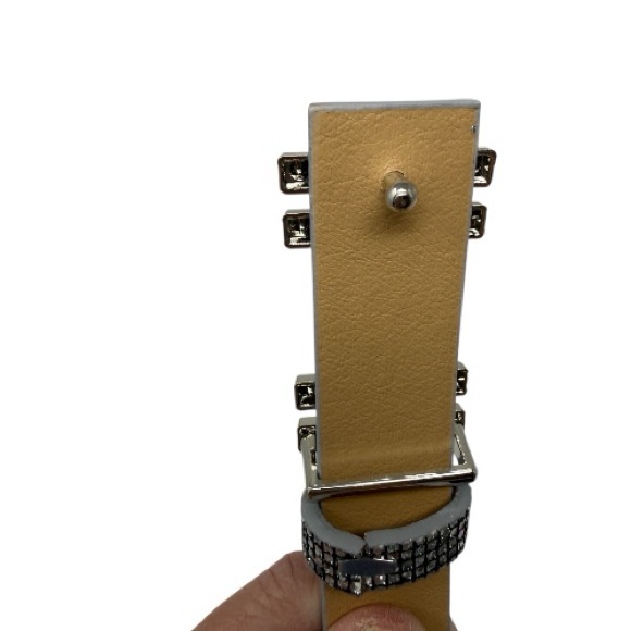 Women’s Silver Faux Leather Rhinestone Belt - Picture 6 of 8